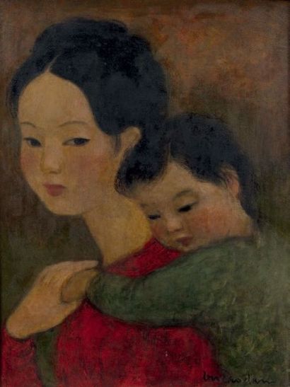 VU CAO DAM (1908-2000) 
Mère et enfant
Encre et couleur sur soie, signée en bas à...