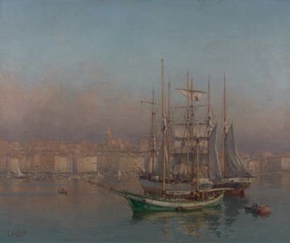 Joseph GARIBALDI (1863-1941) 
Le Vieux Port et le clocher des Accoules, Marseille
Huile...