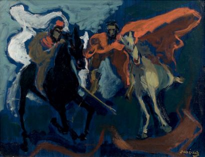 Emmanuel MANE-KATZ (1894-1962) 
Deux cavaliers, circa 1950
Huile sur toile, signée...