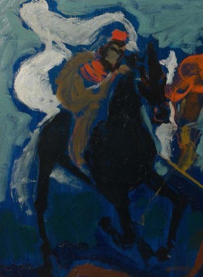Emmanuel MANE-KATZ (1894-1962) 
Deux cavaliers, circa 1950
Huile sur toile, signée...