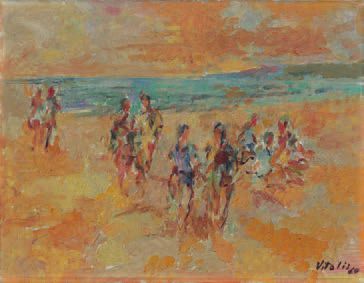 MACARIO VITALIS (1898-1990) 
Sur la plage, 1960
Huile sur toile, signée et datée...