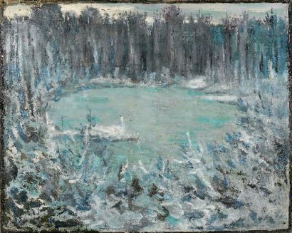 Alexandre ALTMANN (1885-1950) Le lac en hiver Huile sur toile, signée en bas à gauche...