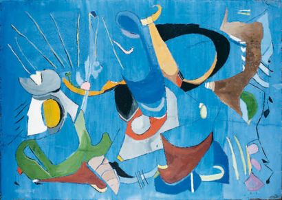 André LANSKOY (1902-1976) Composition abstraite Gouache sur papier, marouflée sur...