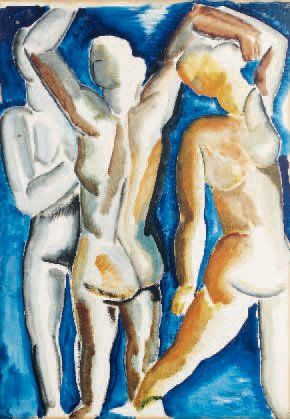 Ossip ZADKINE (1890-1967) Trois nus Gouache sur papier 50 x 35 cm - 193/4 x 133/4...