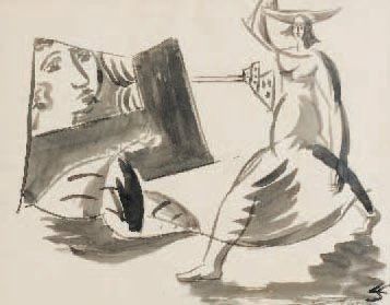 Leopold SURVAGE (1879-1968) Femme au panier Lavis, monogrammé en bas à droite 21...