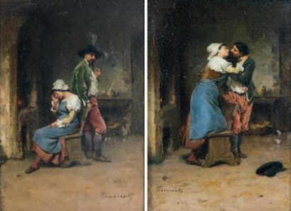 Camille INNOCENTI (1871-1961) La dispute, les retrouvailles Paire d'huiles sur panneaux,...