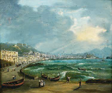 Ecole Italienne du XIXe siècle Vue de la baie de Naples Huile sur toile 29 x 35 cm...