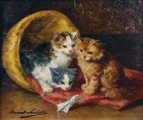 Alfred-Arthur BRUNEL de NEUVILLE (1852-1941) Les chats Huile sur toile, signée en...