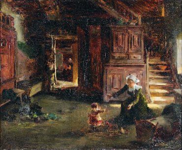 Gabriel-Édouard THURNER (1840-1907) Scène d'intérieur Huile sur toile, signée en...