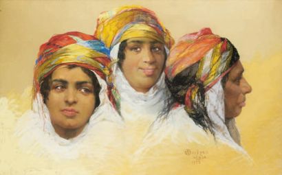 Emile DECKERS (1885-1968) Trois femmes Pastel, signé, situé Alger et daté 1935 en...