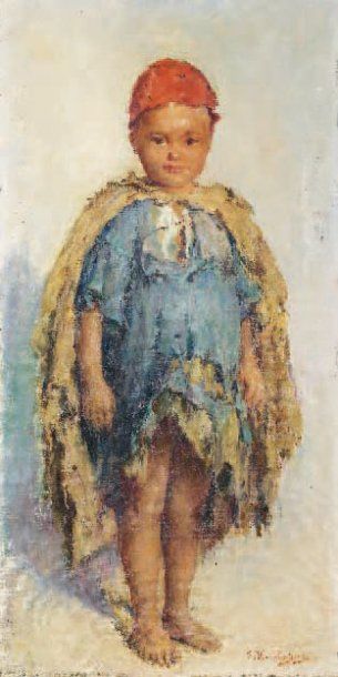 Edouard VERSCHAFFELT (1874-1955) L'enfant au bonnet rouge Huile sur toile, signée...