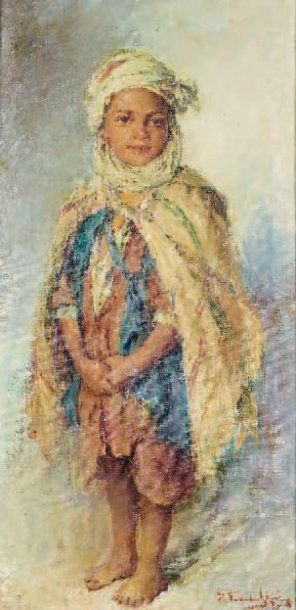 Edouard VERSCHAFFELT (1874-1955) L'enfant au turban Huile sur toile, signée en bas...