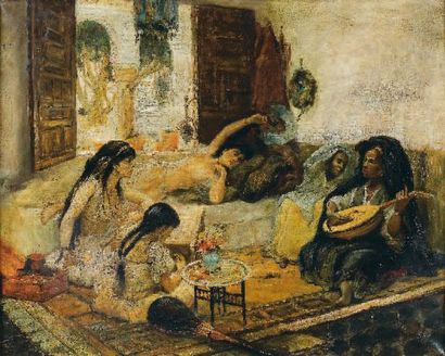 Alfred CHOUBRAC (1853-1902) Scène de harem Huile sur toile, signée et datée 1900n...