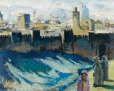 Robert Albert GENICOT (1890-1981) Devant les remparts de Fez Huile sur toile, signée...