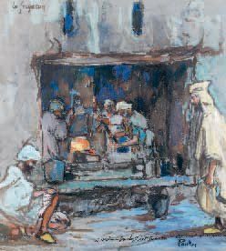 Henri-Jean PONTOY (1888-1968) Les forgerons Marocains Gouache aquarellée, signée...