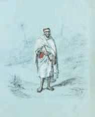 Emmanuel-Joseph LAURET (1809-1882) L'homme à la pipe Crayon rehaussé d'aquarelle,...