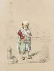 Emmanuel-Joseph LAURET (1809-1882) Seigneur Oriental Crayon rehaussé d'aquarelle,...
