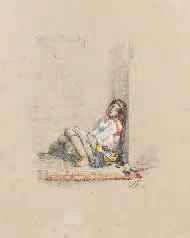 Emmanuel-Joseph LAURET (1809-1882) Jeune Orientale Crayon rehaussé d'aquarelle, signé,...