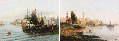 BERTIN (XIXe siècle) Vues d'Istanbul Paire d'huiles sur toile, signées en bas à droite...