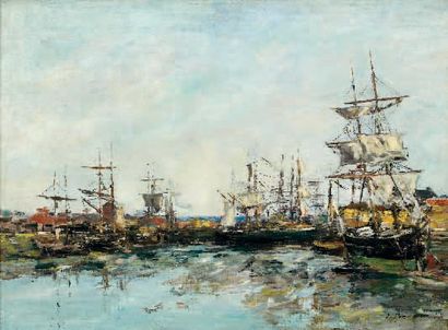 Eugène-Louis BOUDIN (1824-1898) Trouville, le port à marée basse, 1887 Huile sur...