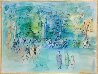 Jean DUFY* (1888-1964) Cavaliers au Bois de Boulogne Aquarelle, signée en bas à gauche...