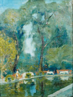 Élie-Anatole PAVIL (1873-1948) Au bord du bassin Huile sur toile, signée en bas à...