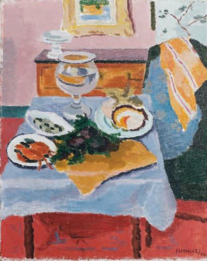 Jean Jules Louis CAVAILLES (1901-1977) Le déjeuner Huile sur toile, signée et datée...