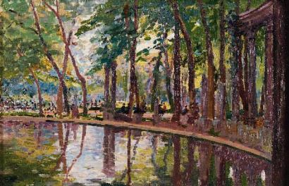 Élie-Anatole PAVIL (1873-1948) Le parc Monceau, au coin du lac Huile sur toile, signée...