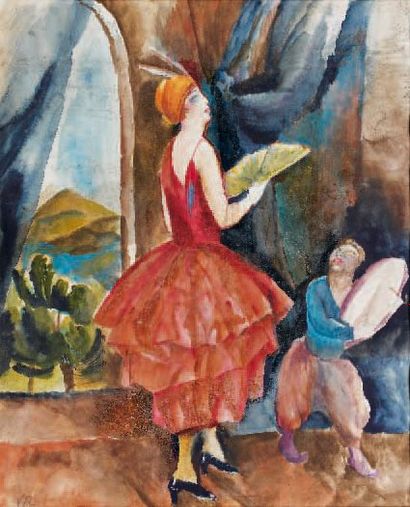 Vera ROCKLINE (1896-1934) Danseuse à l'éventail, vers 1917 Aquarelle sur papier,...