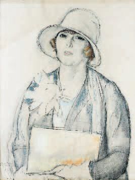 Louis LEGRAND (1863-1951) Femme au chapeau Pastel signé et dédicacé en bas à gauche...