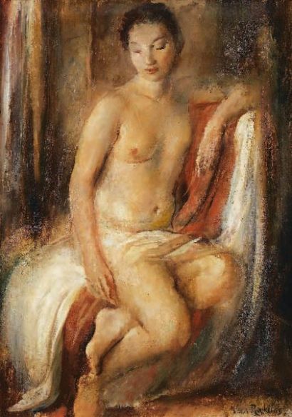 Vera ROCKLINE (1896-1934) Nu au drapé Huile sur toile, signée en bas à droite 65...