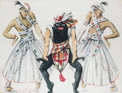 Georges A. de POGEDAIEFF (1897-1971) Personnages de ballet Gouache sur papier cartonné,...