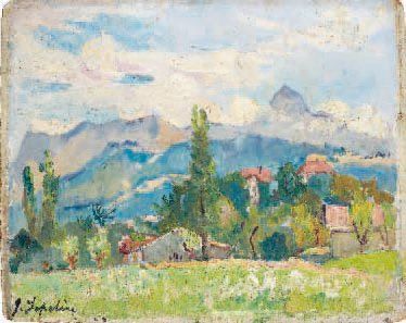 Georges LAPCHINE (1885-1951) Paysage de montagne Huile sur carton, signée en bas...