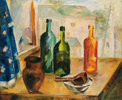 Robert Rafailovich FALK (1886-1958) Nature morte aux bouteilles Huile sur toile,...