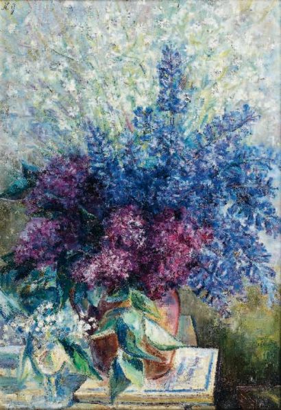 Natalia Sergeevna GONCHAROVA (1881-1962) Bouquet de lilas et muguet Huile sur toile,...