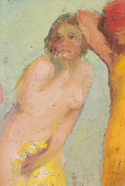 Pavel CHMAROFF (1874-1950) Effrayée Huile sur isorel 21,5 x 15 cm - 81/2 x 6 in....