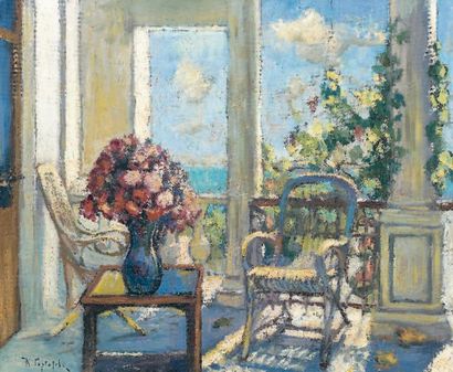 Konstantin Ivanovich GORBATOV (1876-1945) Dans la véranda à Capri Huile sur toile,...