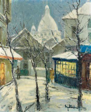 Serge KISLAKOFF (1897-1980) Vue de Montmartre sous la neige Huile sur toile, signée...