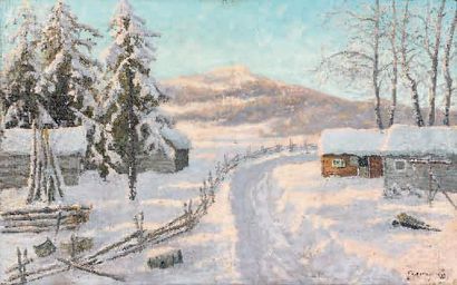 Mikhail Markinovitch GUERMACHEFF (1867-1930) Paysage sous la neige Huile sur toile,...
