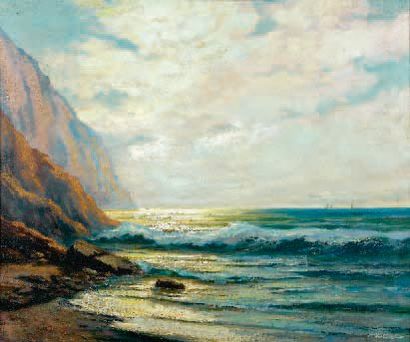 Constantin WESTCHILOFF (1877-1945) Bord de mer au soleil couchant Huile sur toile,...