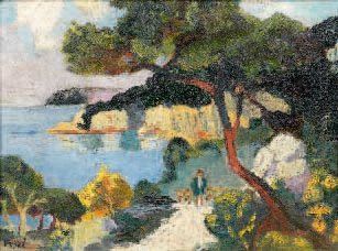 Jean PESKÉ (1870-1949) Paysage méditerranéen Huile sur panneau, signée en bas à gauche...