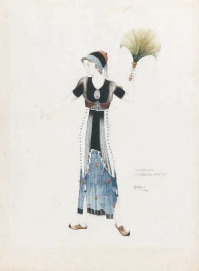 Léon BAKST (1866-1924) Projet de costume pour l'éventail magique Dessin au crayon...