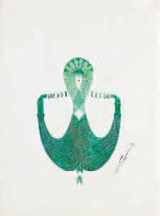 Romain de TIRTOFF dit ERTE (1892-1990) Femme en vert Projet de costume de danseuse...