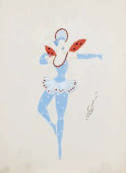 Romain de TIRTOFF dit ERTE (1892-1990) Danseuse bleue aux ailes rouges Projet de...