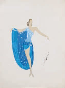 Romain de TIRTOFF dit ERTE (1892-1990) Danseuse en noir Projet de costume pour une...