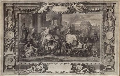null Importante paire de gravures en noir: 
Entrée triomphante d'Alexandre dans Babylone...