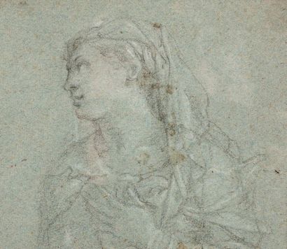 Ecole FLORENTINE du XVIIème siècle 
Femme de profil pierre noire avec rehauts de...