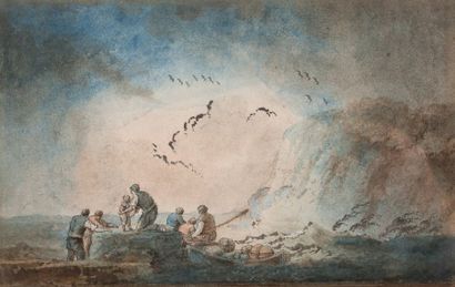 LEBLANC (Actif au début du XIXème siècle) 
Pêcheurs au bord de la mer 
Plume et encre...
