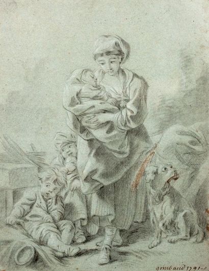 GOMBAUD (XVIIIème siècle) D'après François BOUCHER 
Paire: - Lavandière avec son...