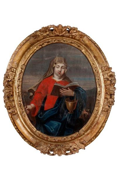 Ecole Française du XVIIème 
Portrait d'une Sainte 
Huile sur toile ovale 
41 x 23...